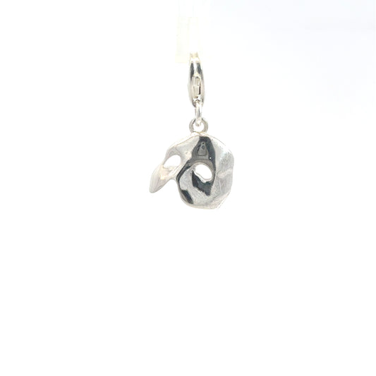 Licensed To Charm Phantom of the Opera sterling silver mask charm on white background, clip-on clasp, Licensed To Charm