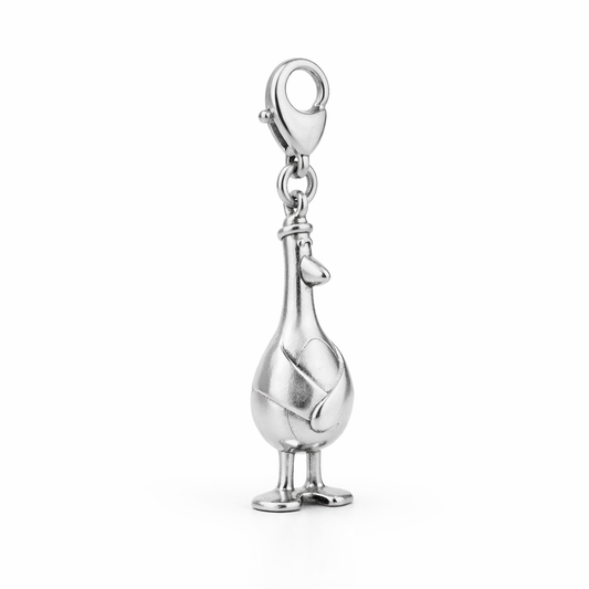 Licensed To Charm Feathers McGraw Charm in sterling silver, featuring his iconic red rubber glove disguise. A playful gift for Wallace & Gromit fans and collectors.