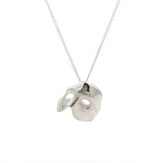 Licensed To Charm Sterling silver Phantom of the Opera mask necklace inspired by Andrew Lloyd Webber’s musical. Handmade in the UK with intricate detailing and fine craftsmanship.