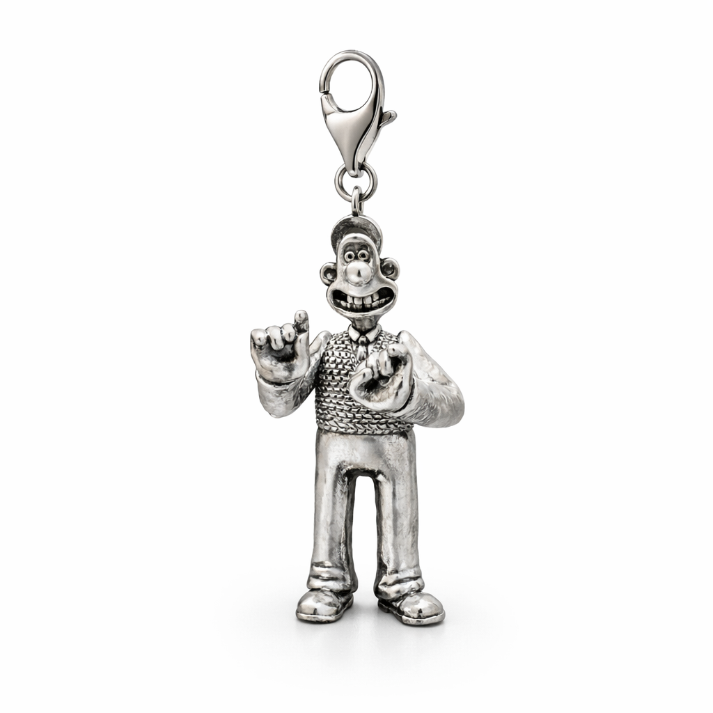 Licensed To Charm Wallace Clip On Charm Front handmade in sterling silver and officially licensed by aardman