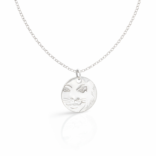 Licensed To Charm Cats Rum Tum Tugger necklace in silver plate with etched character pendant on fine chain