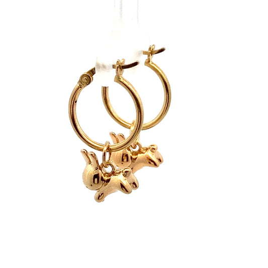 Licensed To Charm Close-up of Miffy Leaping Rabbit Hoop Earrings in 18ct gold vermeil, handmade in the UK.