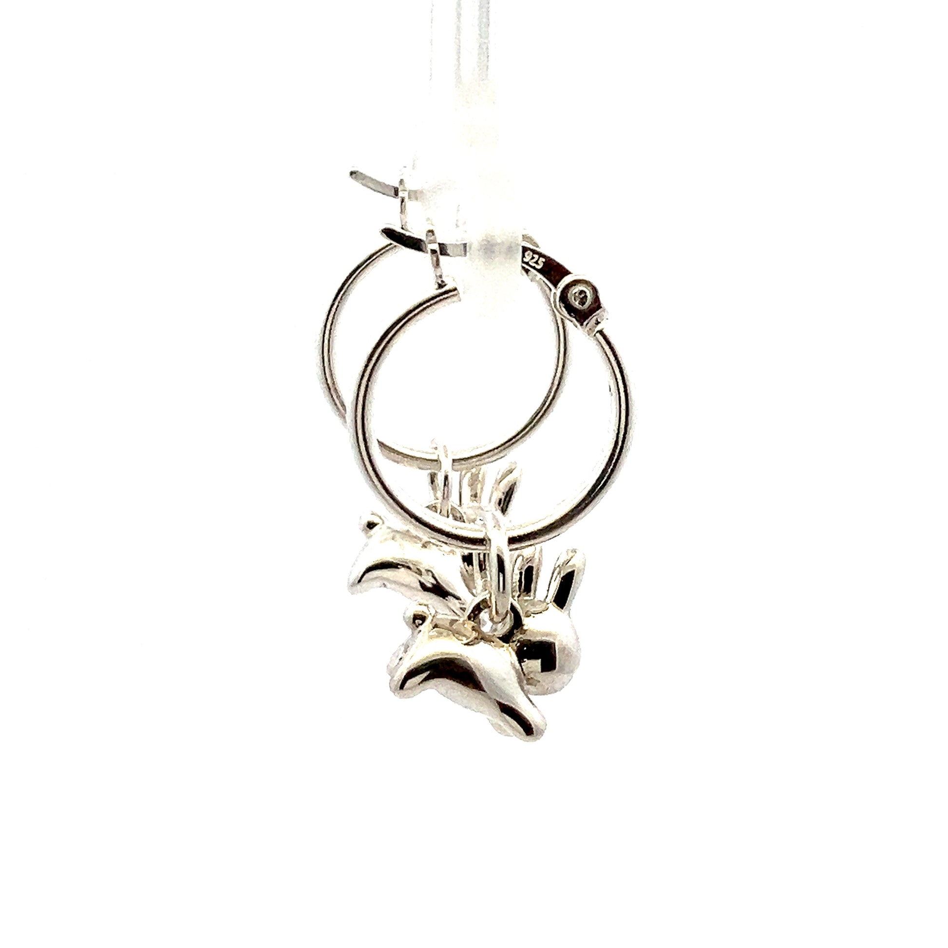 Licensed To charm Sterling silver Miffy Leaping Hoop Earrings with seamless and creole closure options. Handcrafted from recycled silver, featuring Miffy in a joyful leaping pose.
