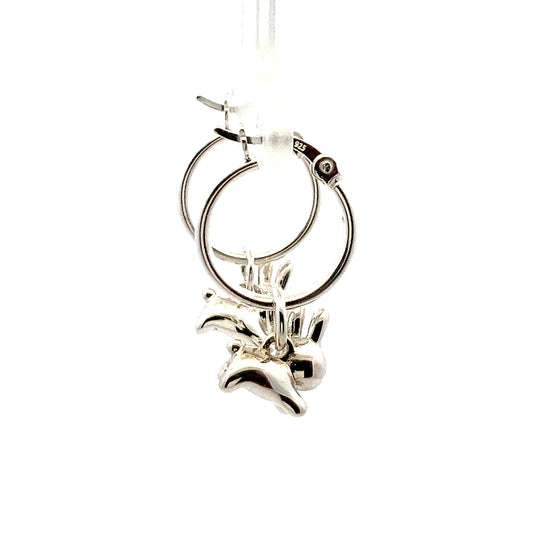 Licensed To charm Sterling silver Miffy Leaping Hoop Earrings with seamless and creole closure options. Handcrafted from recycled silver, featuring Miffy in a joyful leaping pose.
