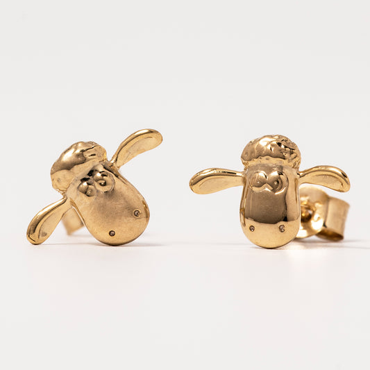 Licensed To Charm Shaun the Sheep Head Earrings in 18ct gold vermeil with sterling silver base and butterfly clasps.