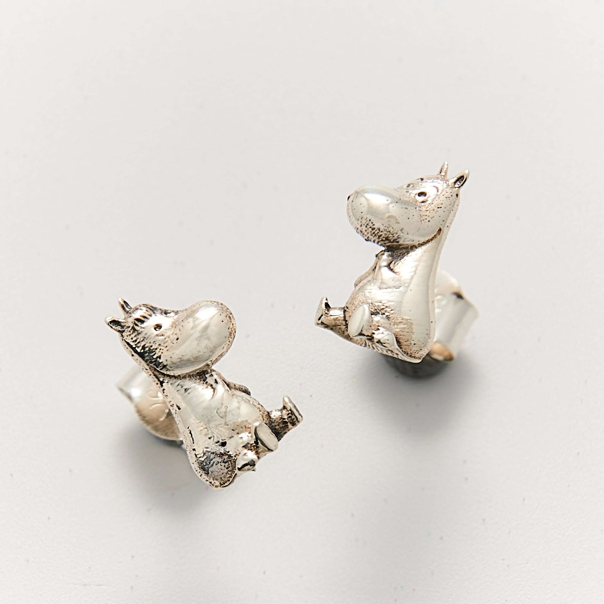 Moomin Snorkmaiden & Moomintroll Stud Earrings in sterling silver, featuring charming details. Handcrafted and officially licensed.