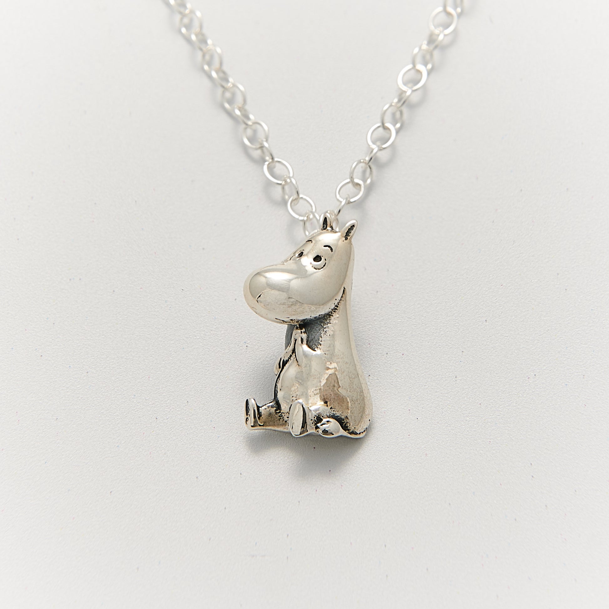 Moomintroll Necklace in sterling silver, inspired by Tove Jansson’s Moomin tales. Handcrafted and officially licensed.