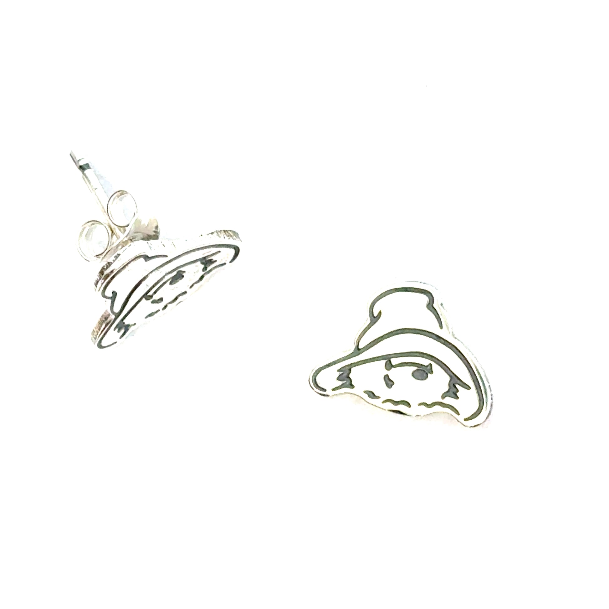 Sterling Silver Paddington -shaped earrings on a white background