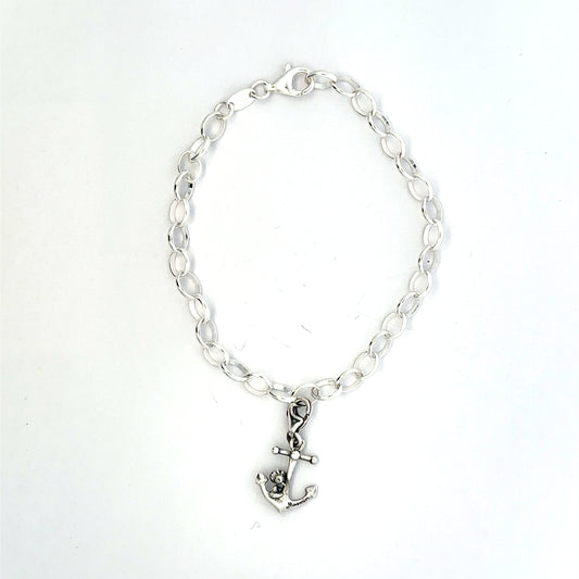 Sterling silver Moomin Anchor Bob Charm Bracelet featuring Bob seated on an anchor, crafted with intricate detail