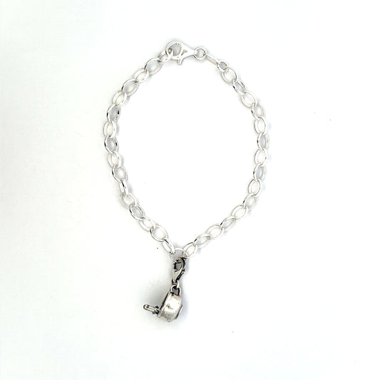 Sterling silver Moomin Hattifatteners In a Cup Charm Bracelet featuring a Hattifattener peeking out from a cup