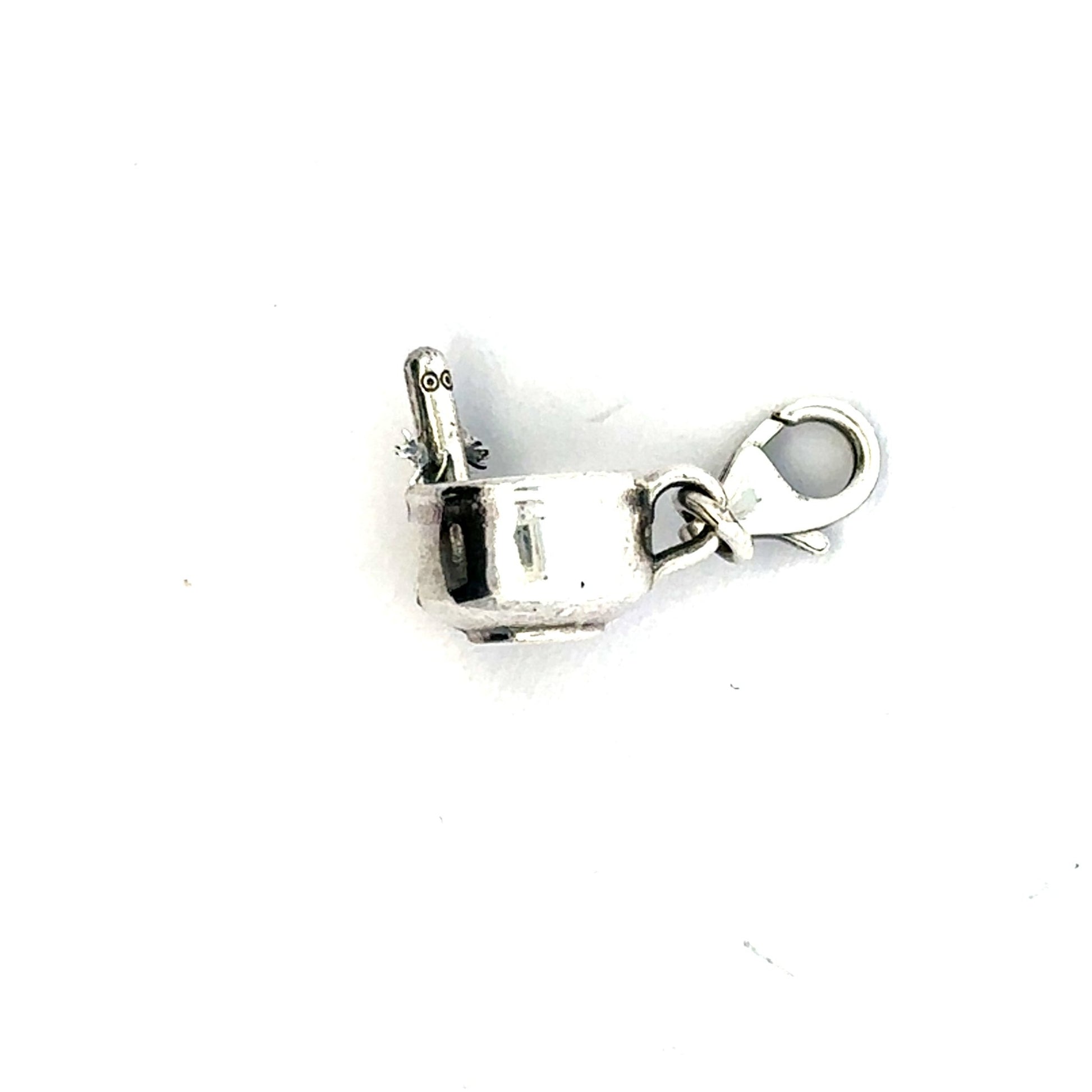 Sterling silver Moomin Hattifatteners In a Cup Charm with clip-on clasp, featuring a Hattifattener peeking out from a cup