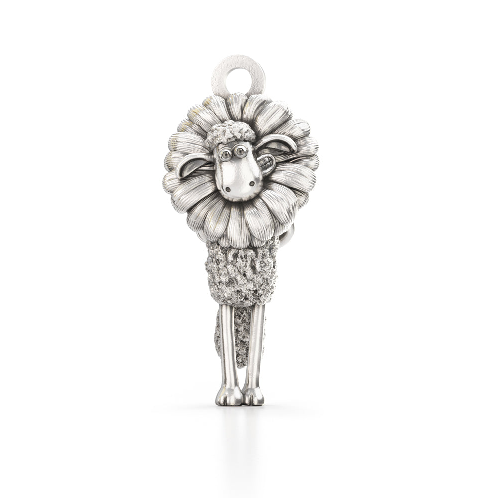 Sterling Silver Shaun the Sheep Flower Head Charm with detailed floral design