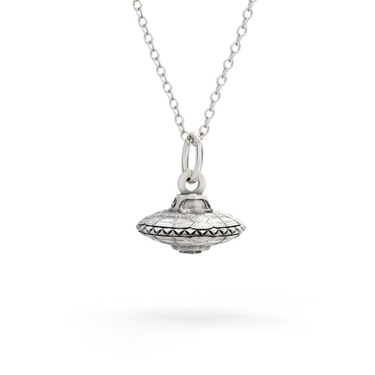 Sterling Silver Shaun the Sheep Spaceship Necklace on an 18-inch chain, inspired by Shaun the Sheep: Farmageddon.