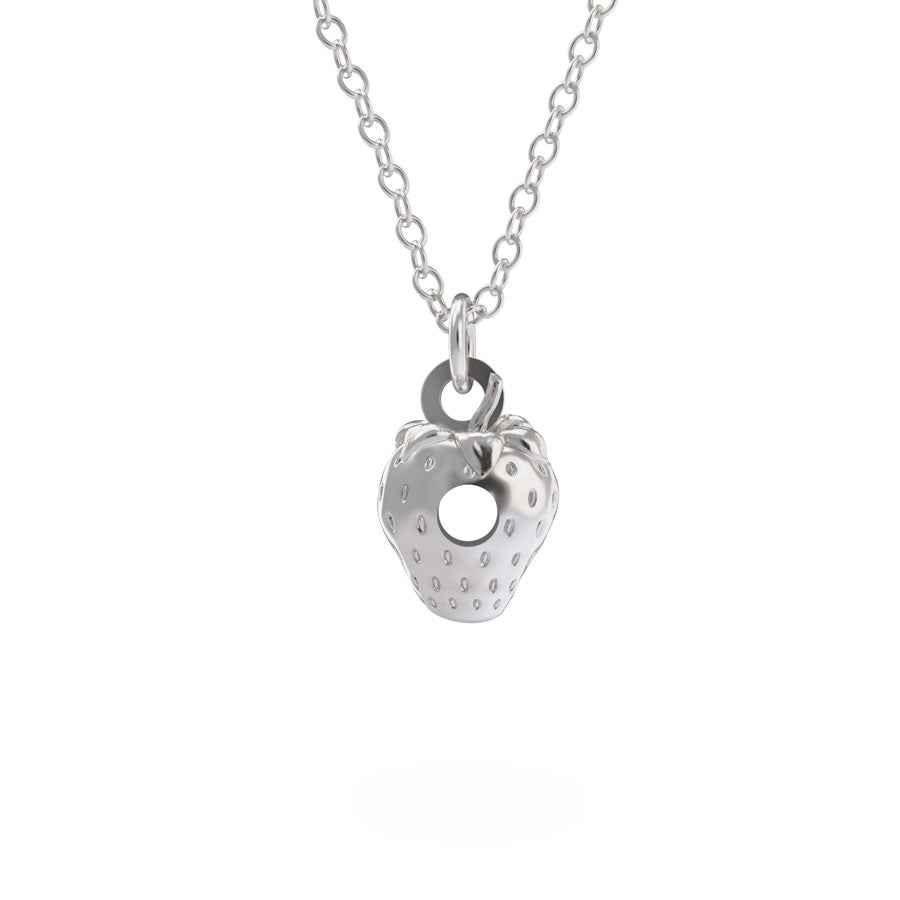 Sterling silver Very Hungry Caterpillar Strawberry Necklace, featuring a delicate strawberry charm inspired by Eric Carle’s classic children’s book.