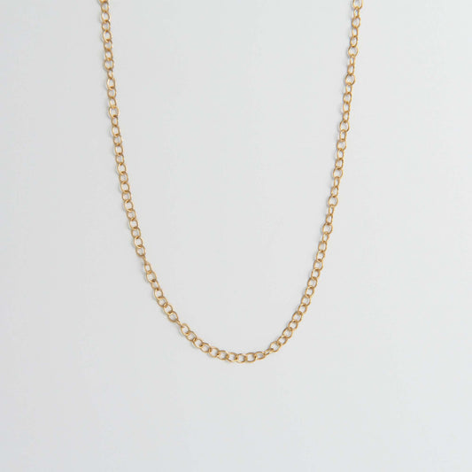 Front-facing view of the 18ct Gold Vermeil Trace Chain Necklace, showcasing its fine link design and warm gold finish