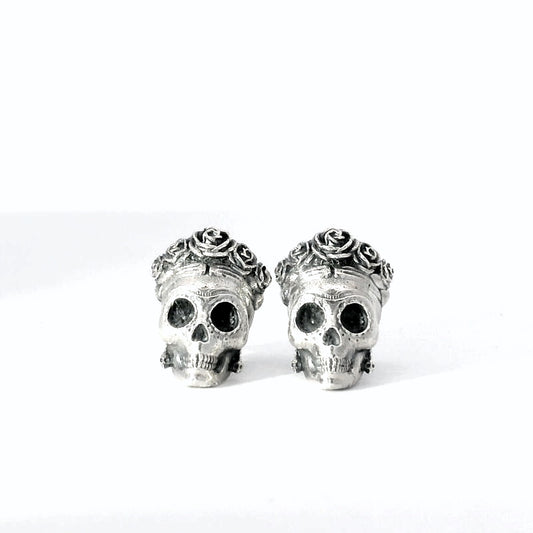 Handcrafted Frida Kahlo Sugar Skull Stud Earrings these sterling silver earrings capture the bold essence of the Day of the Dead.