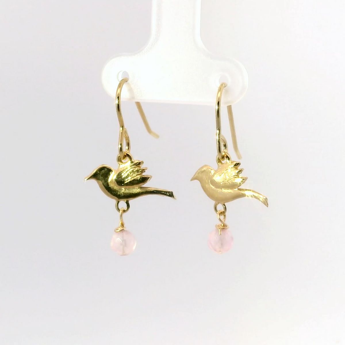 Frida Kahlo Bird Rose Quartz Drop Earrings with recycled silver bird charm