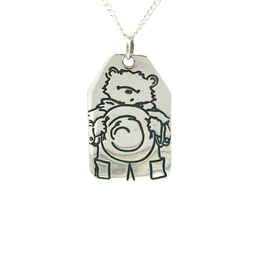 Paddington Bear Reversible Luggage Tag Necklace (Sterling Silver)