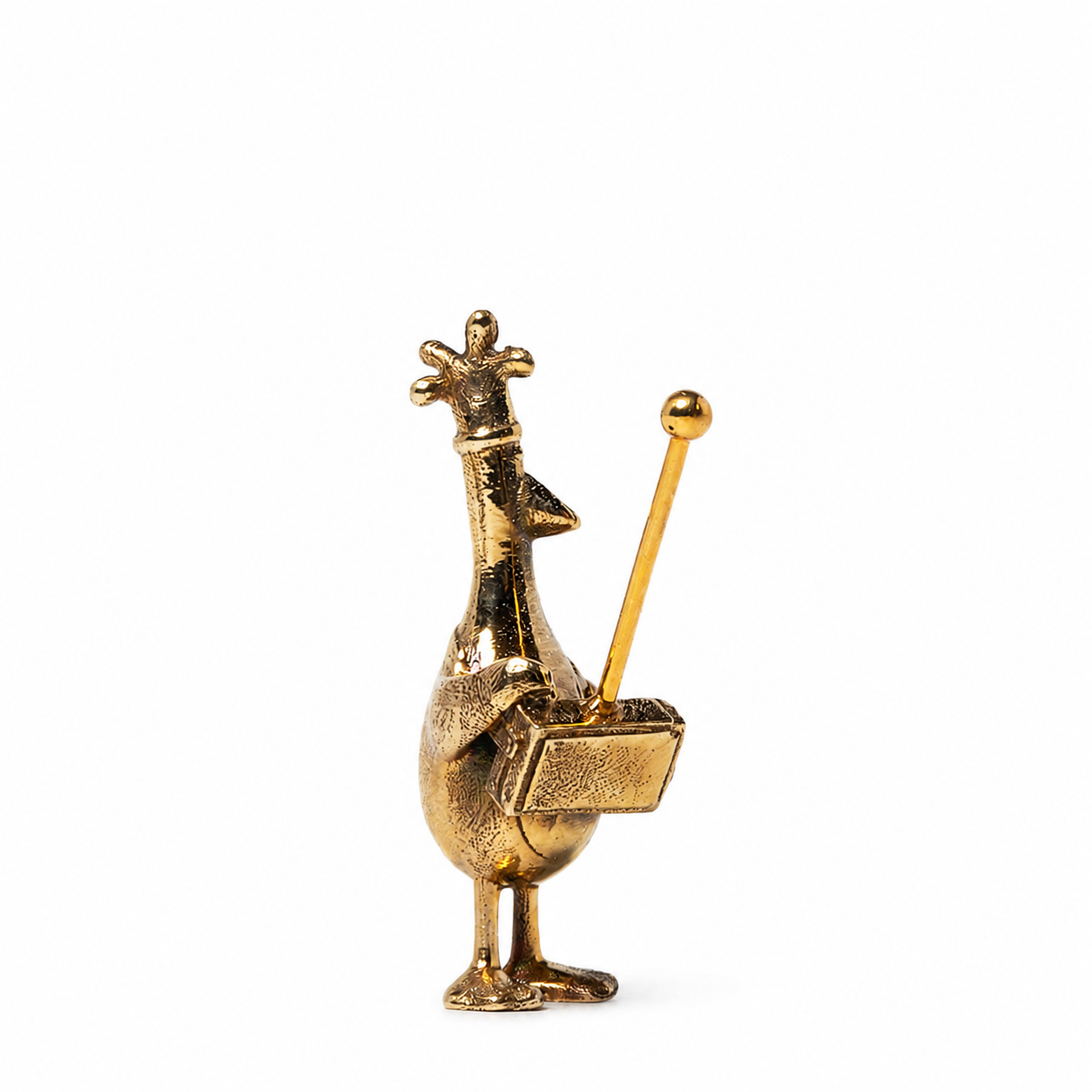 Rear three-quarter view of Feathers McGraw miniature bronze figurine with remote control detail.