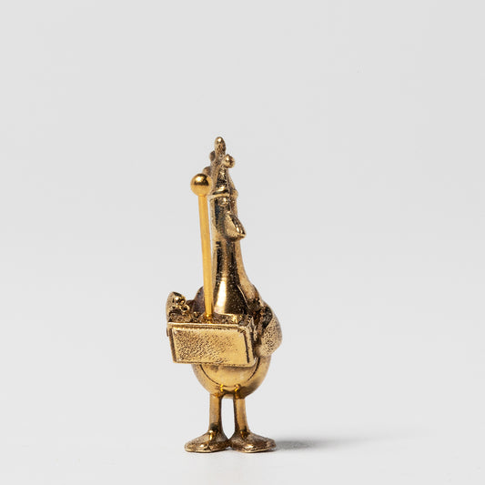 Miniature bronze figure of Feather's McGraw, the notorious penguin from Wallace and Gromit, intricately detailed and standing on a small, sturdy base, perfect for collectors and animation enthusiasts.