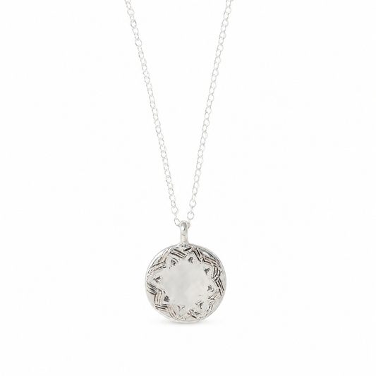 Frida Kahlo folk art disc necklace in recycled sterling silver