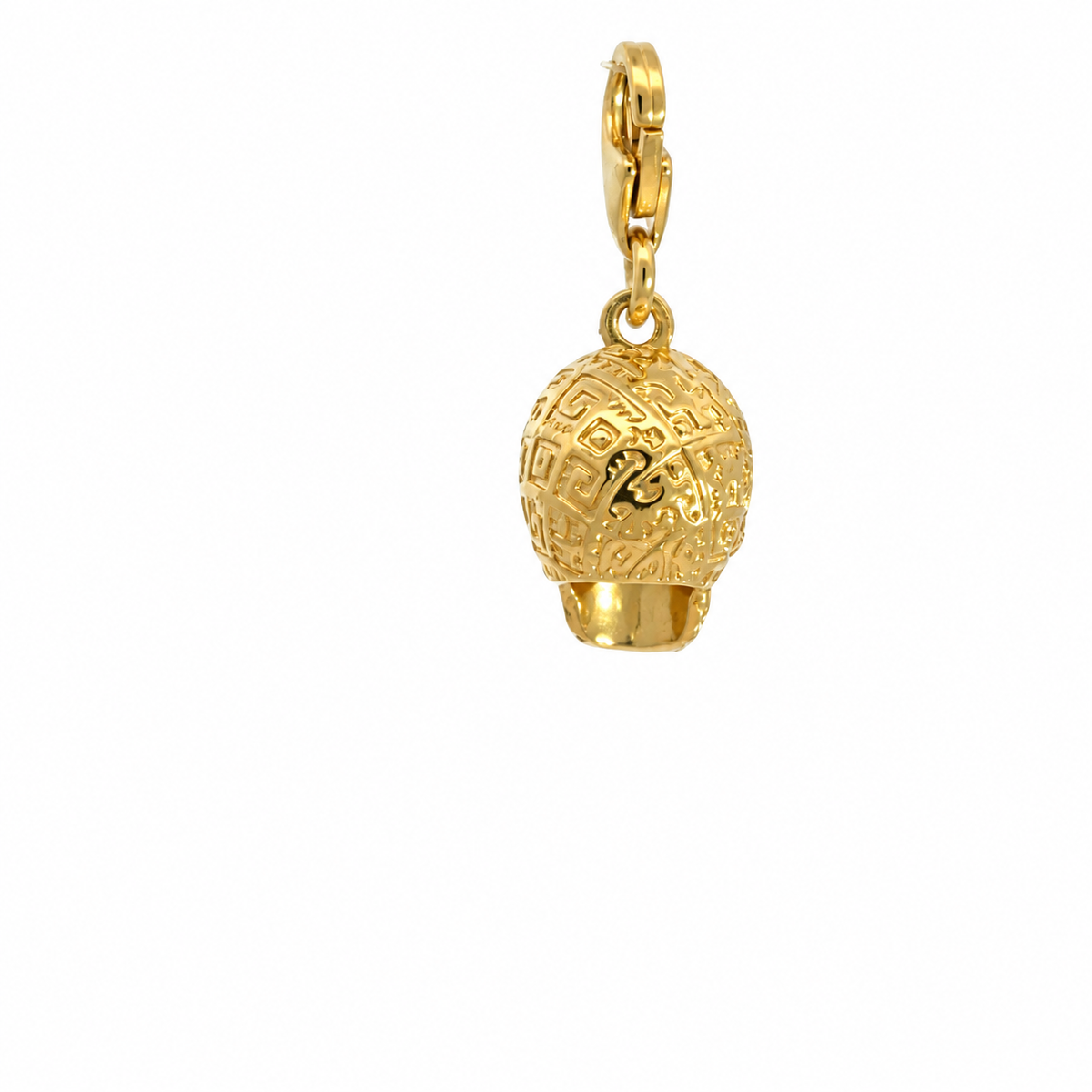 Back view of the Frida Kahlo gold-plated spherical charm pendant with intricate geometric patterns, attached to a matching lobster clasp, shown on a plain white background.