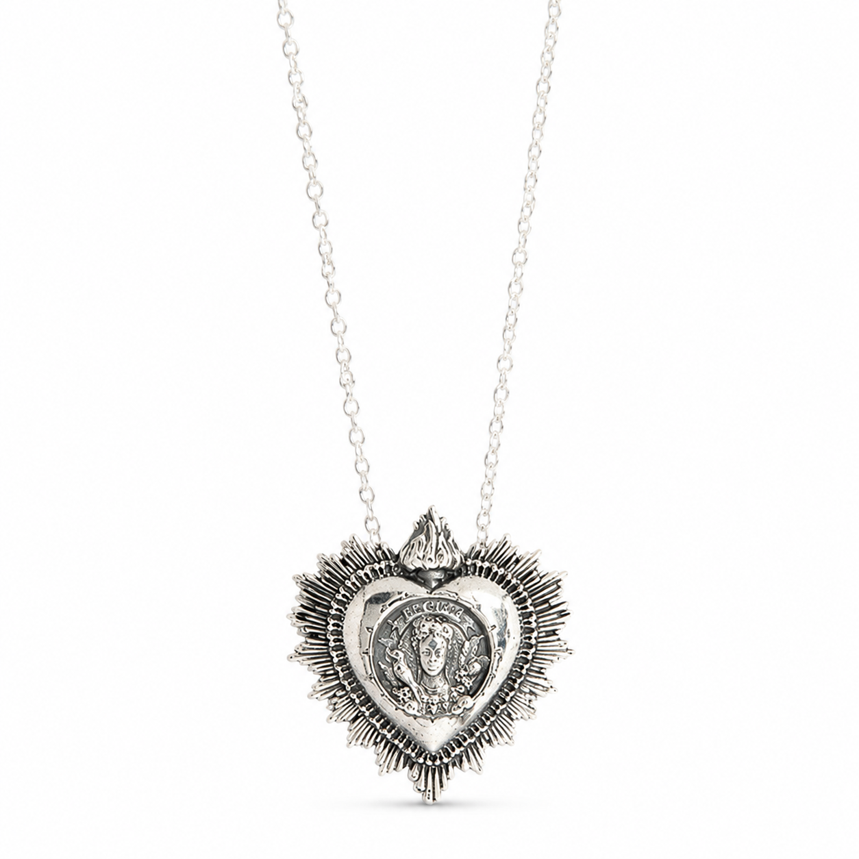 Frida Kahlo Large Viva La Vida heart necklace in sterling silver