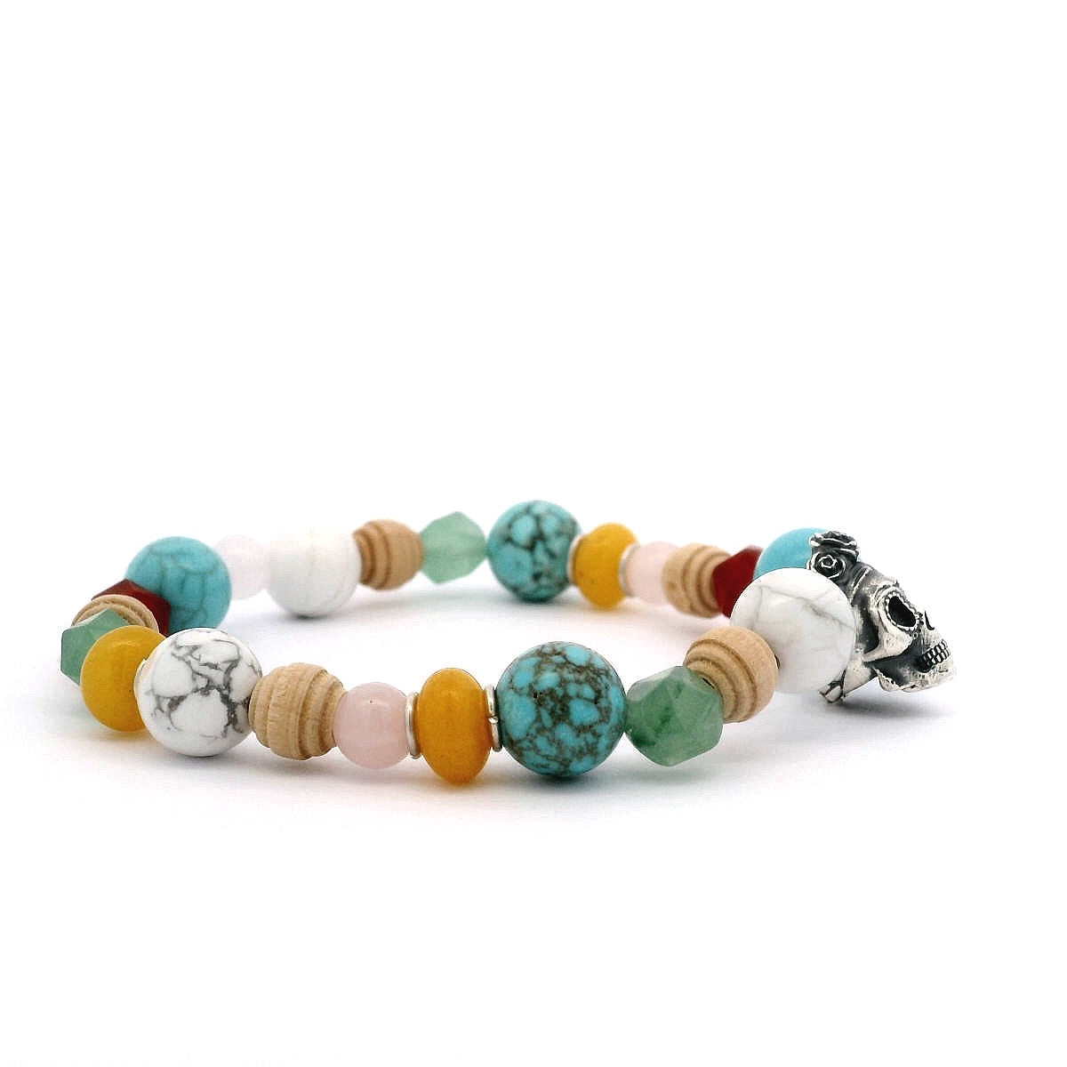 Frida Kahlo silver sugar skull bracelet photographed on a white background