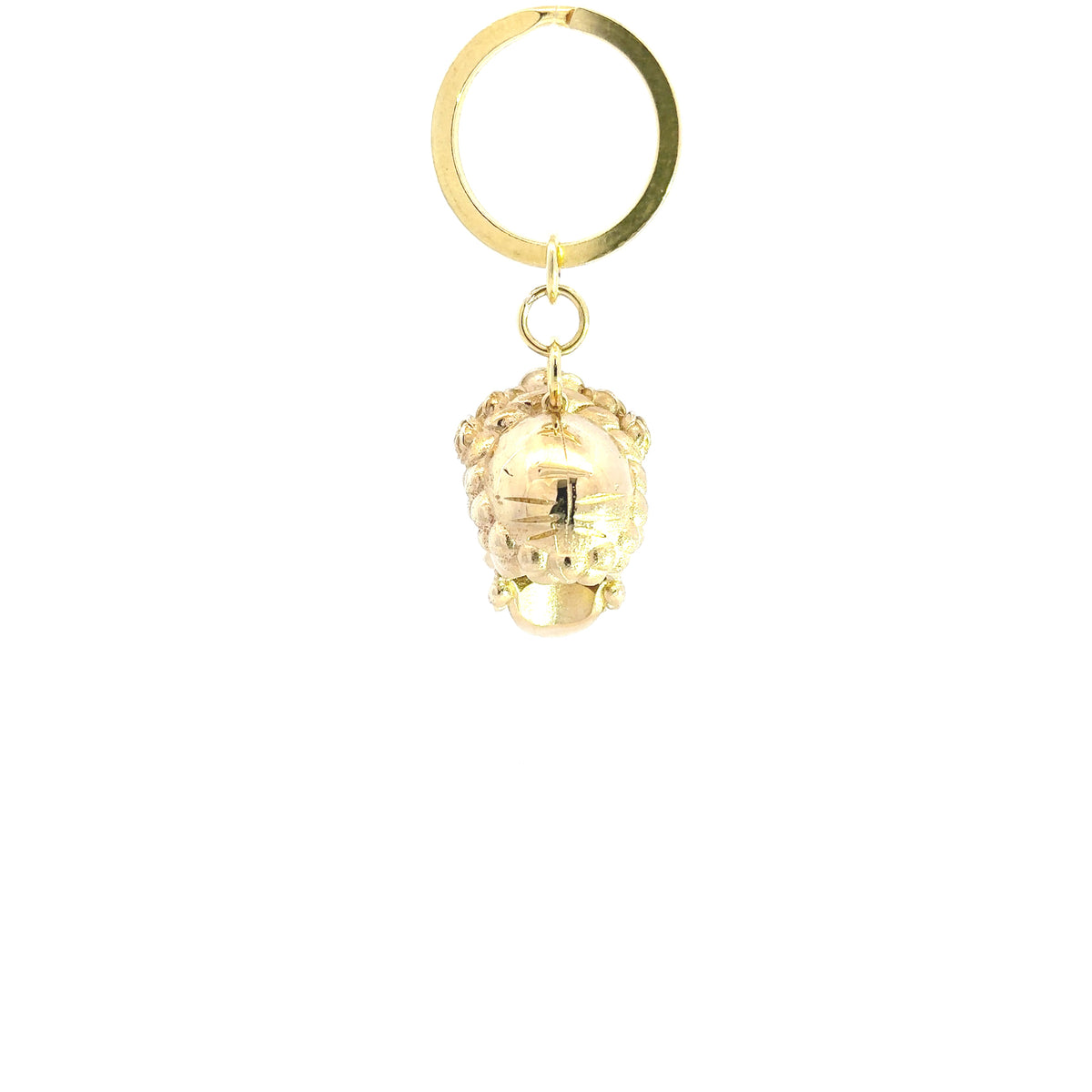 A Frida Kahlo skull brass keyring and bag charm handmade in the UK with a matching split key ring, shown against a plain white background.