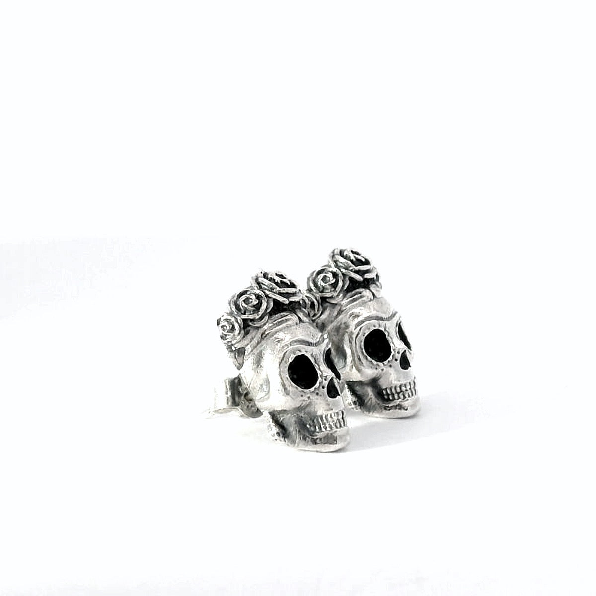 frida-kahlo-sugar-skull-stud-earrings-sterling-silver-right side view angled