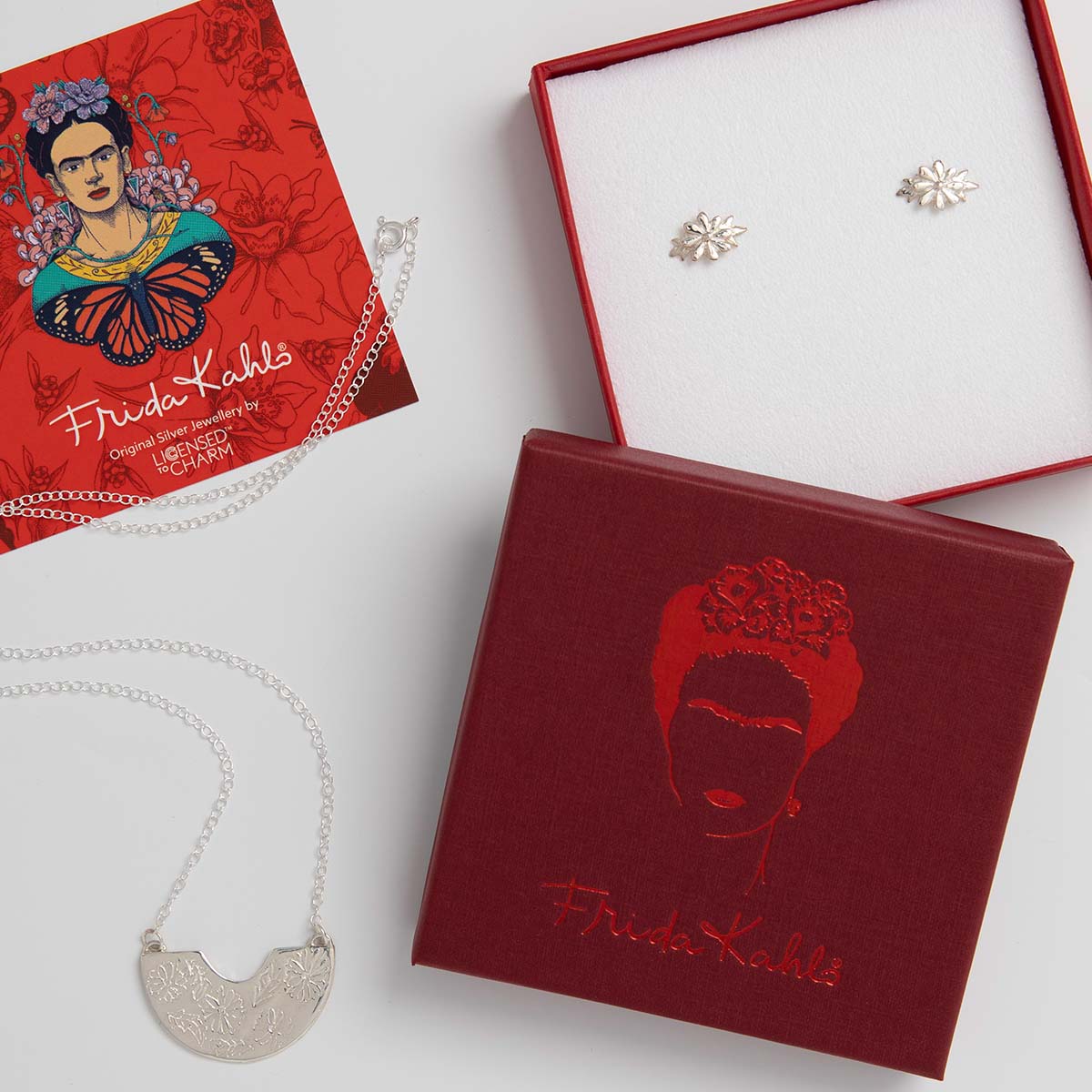 Frida Kahlo Silver Marigold Necklace & Earring Gift Set