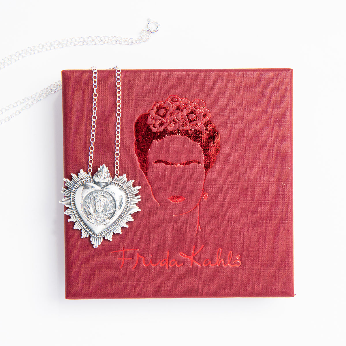 Frida Kahlo Viva La Vida Heart Silver Necklace