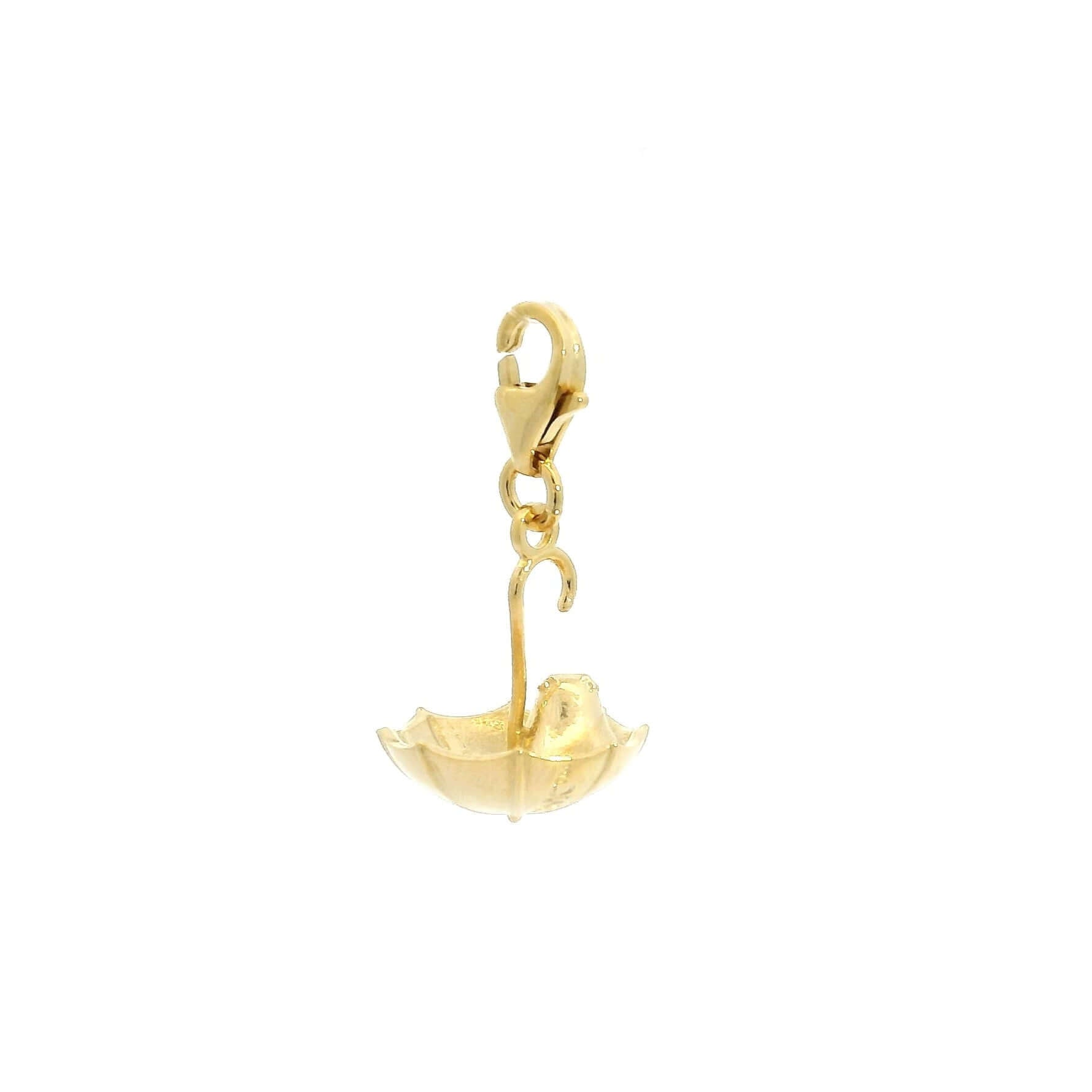 Reverse angle of the gold vermeil Nibling charm with umbrella, showing clasp mechanism and full back detailing.