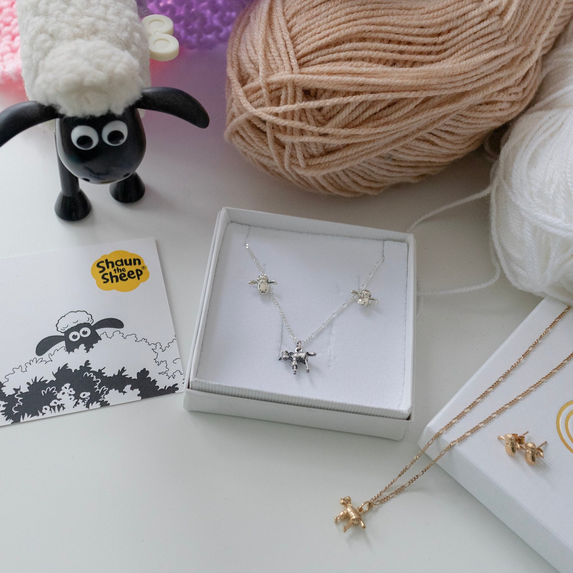 Shaun the sheep in a jumper necklace sterling silver and 18ct gold vermeil