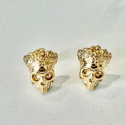 Frida Kahlo Gold Vermeil Sugar Skull Earrings