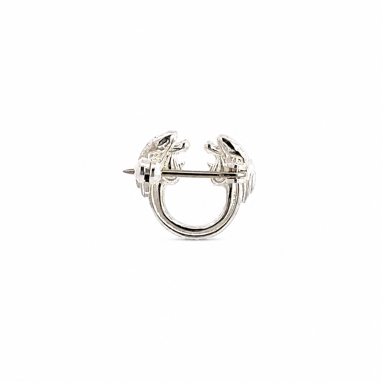 Jesus Christ Superstar silver plated lapel pin brooch back view, official Andrew Lloyd Webber theatre accessory handmade in the UK.