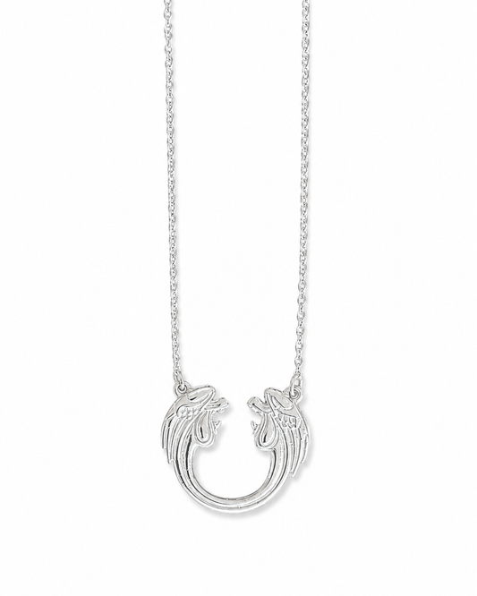 Small sterling silver Jesus Christ Superstar pendant necklace on a clean white background.
