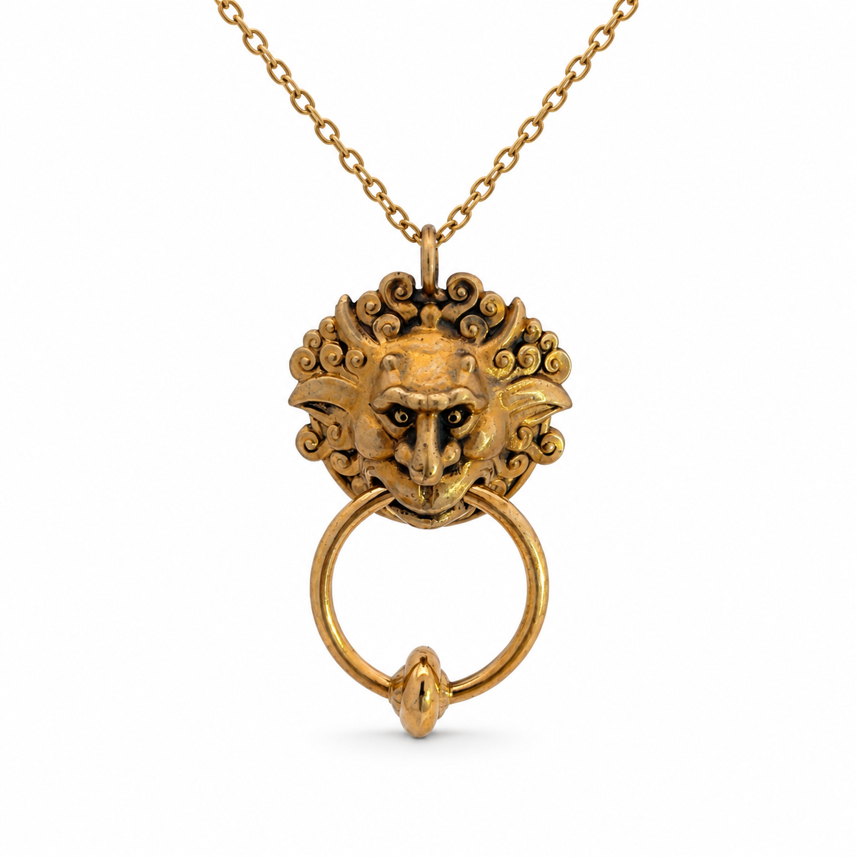 Labyrinth Left Door Knocker Bronze Necklace shown from the front
