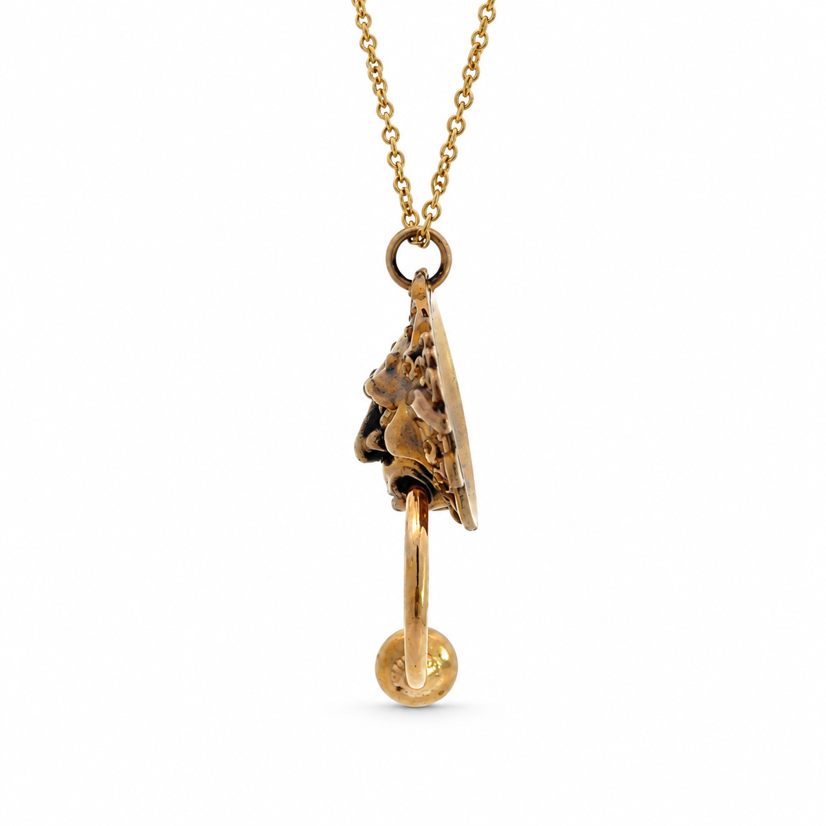 Labyrinth Left Door Knocker Bronze Necklace shown from the left side