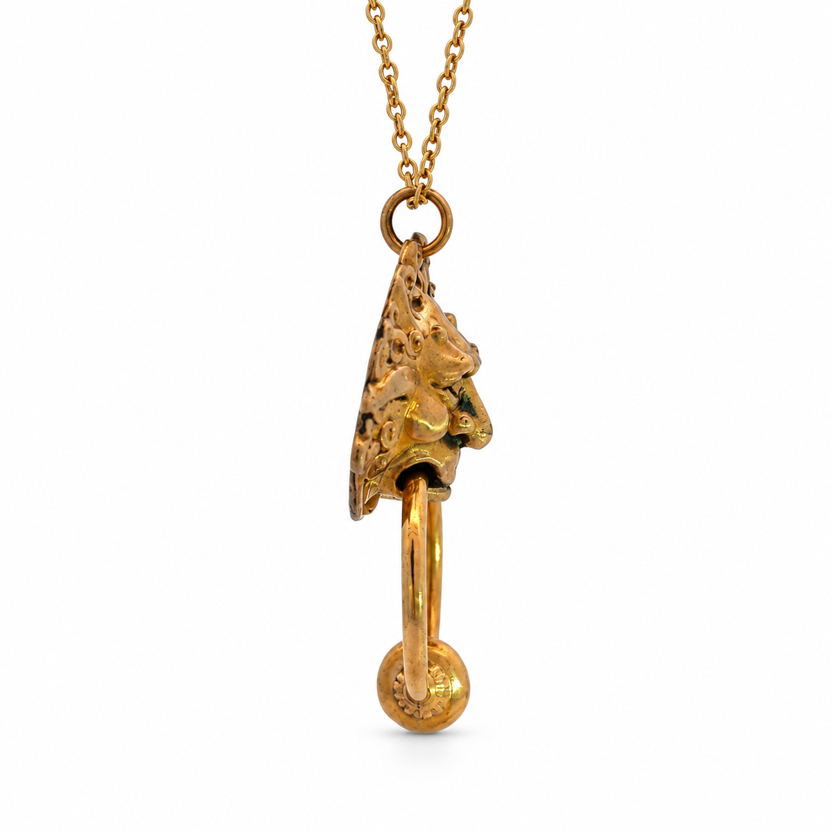 Labyrinth Left Door Knocker Bronze Necklace shown from the right side