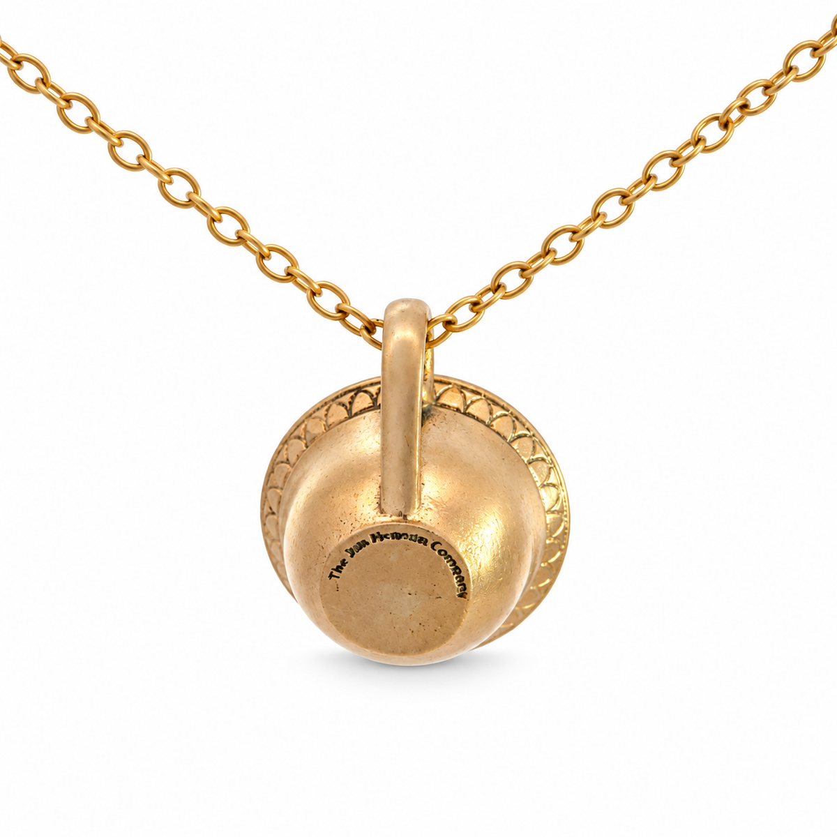 Back view of the Labyrinth Worm in a Cup bronze pendant