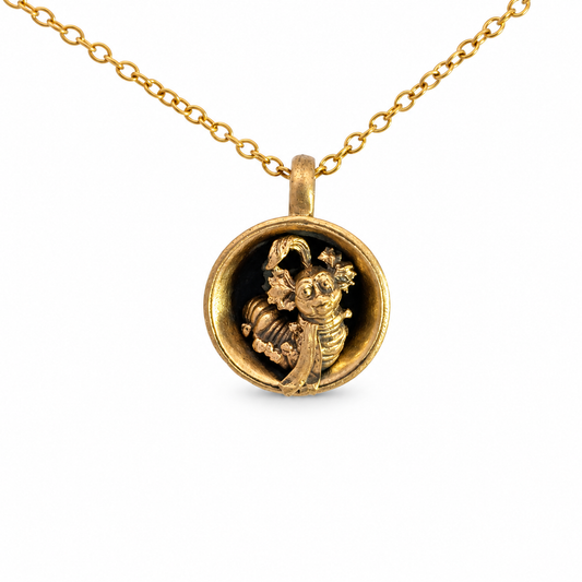 Labyrinth Worm in a Cup bronze necklace on 45cm chain
