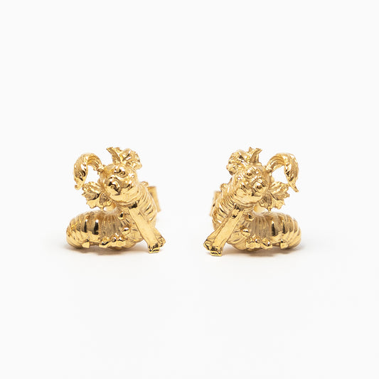 Labyrinth Worm Stud Earrings Gold Vermeil 