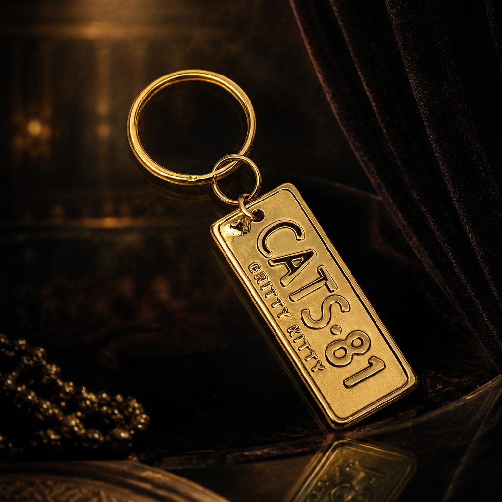 Official CATS 81 gold keyring by Licensed To Charm, styled as a theatrical gift for CATS fans and musical theatre lovers