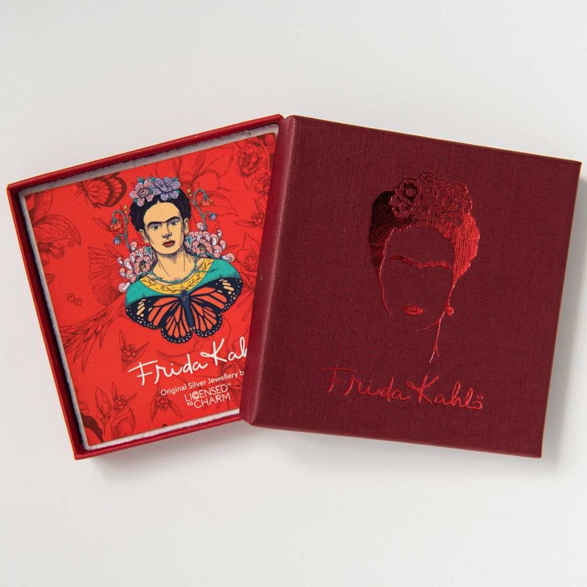 Licensed To Charm Frida Kahlo jewellery gift packaging for sterling silver stud earrings