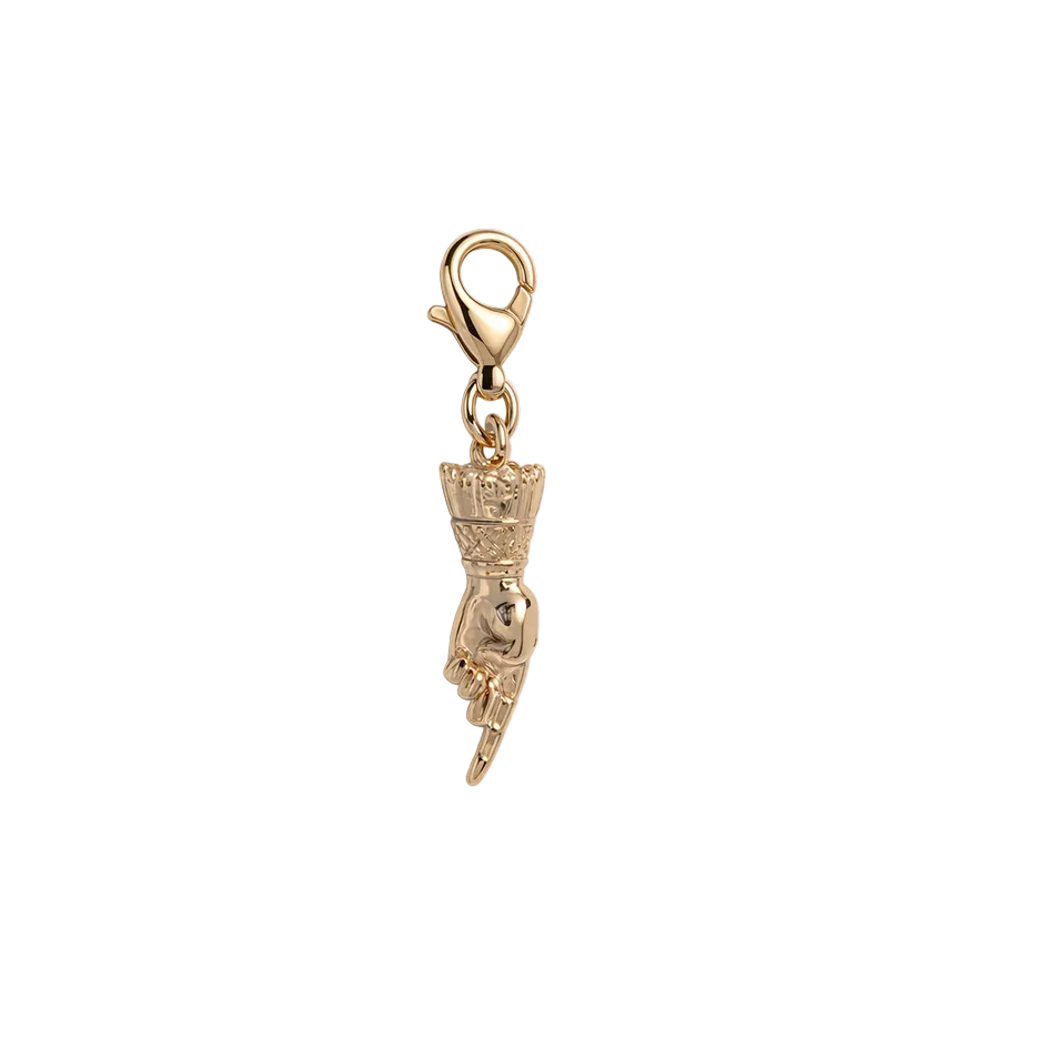 Licensed To Charm Frida Kahlo Pointing Hand Charm in 18ct gold vermeil with lobster clasp on a white background