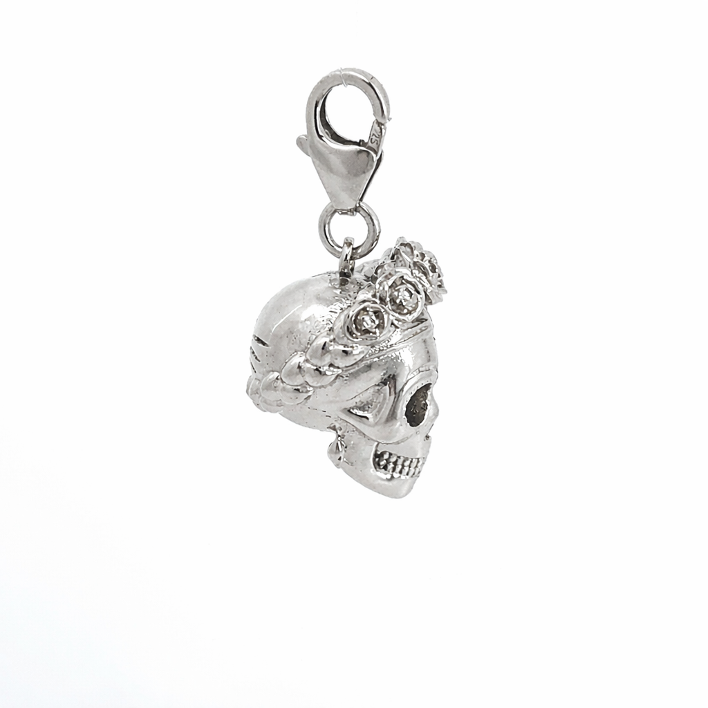 Licensed To Charm Frida Kahlo Sugar Skull Clip-On Charm in sterling silver angled view