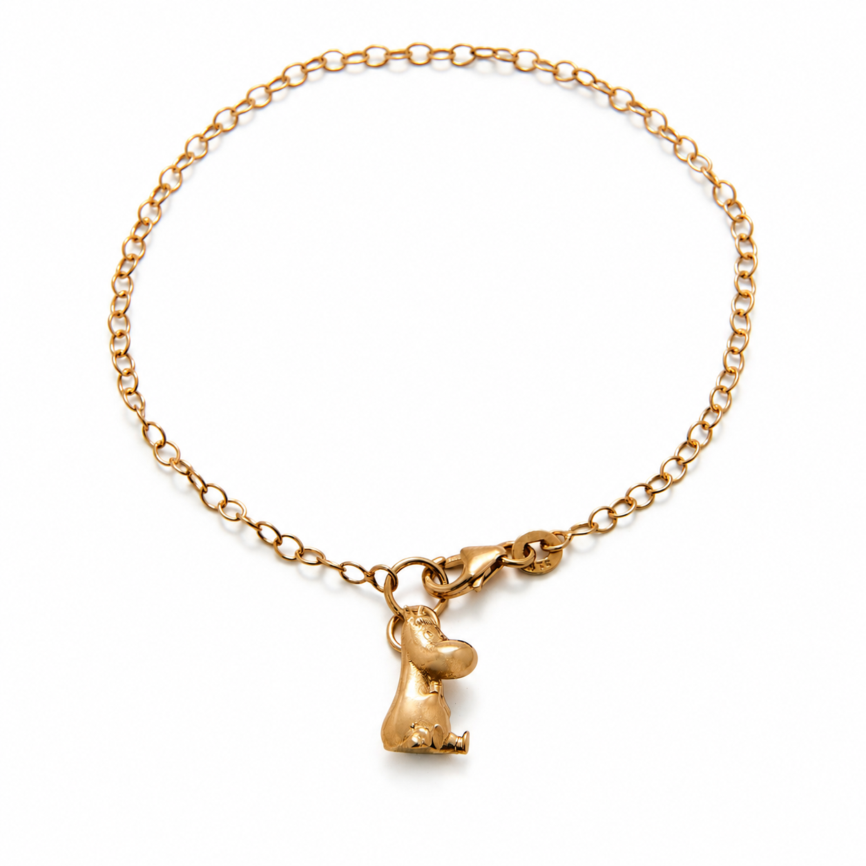 Gold vermeil Moominmamma charm bracelet by Licensed To Charm, featuring an official Moomins character charm on a delicate chain with lobster clasp.