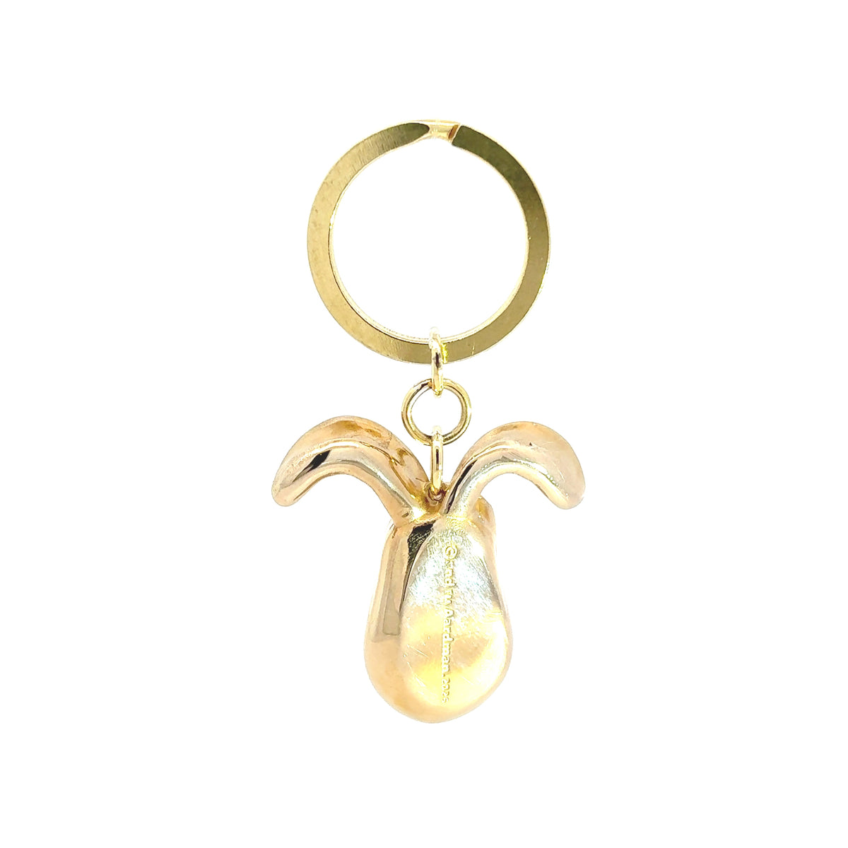 Licensed To Charm Gromit 3D Head Brass Keyring showing the reverse and keyring attachment