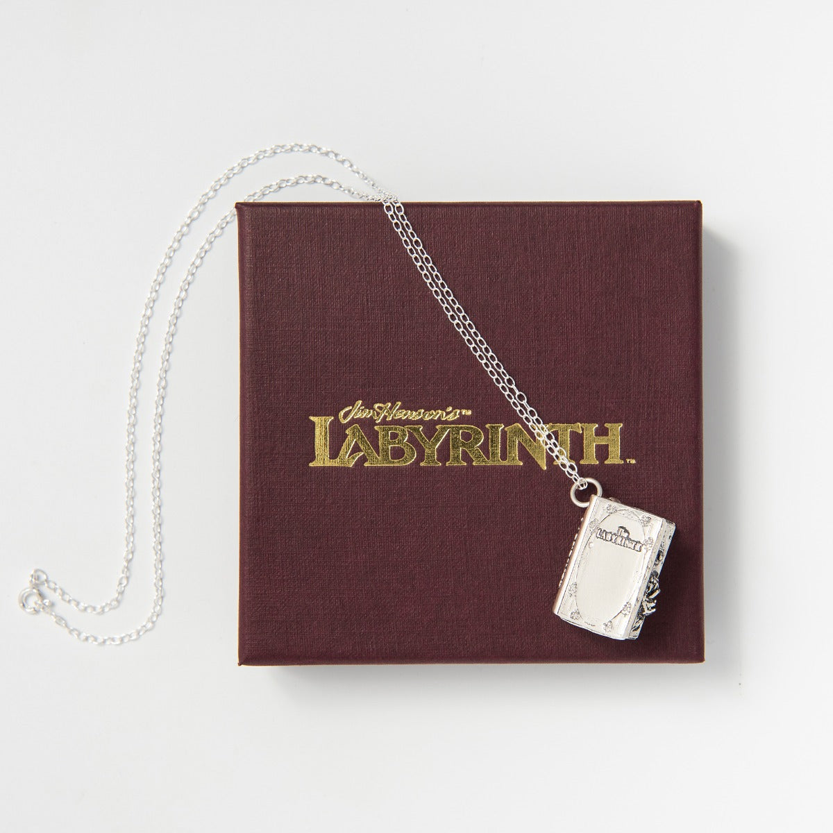 Labyrinth Book Charm Necklace presented in Licensed To Charm branded Labyrinth jewellery box
